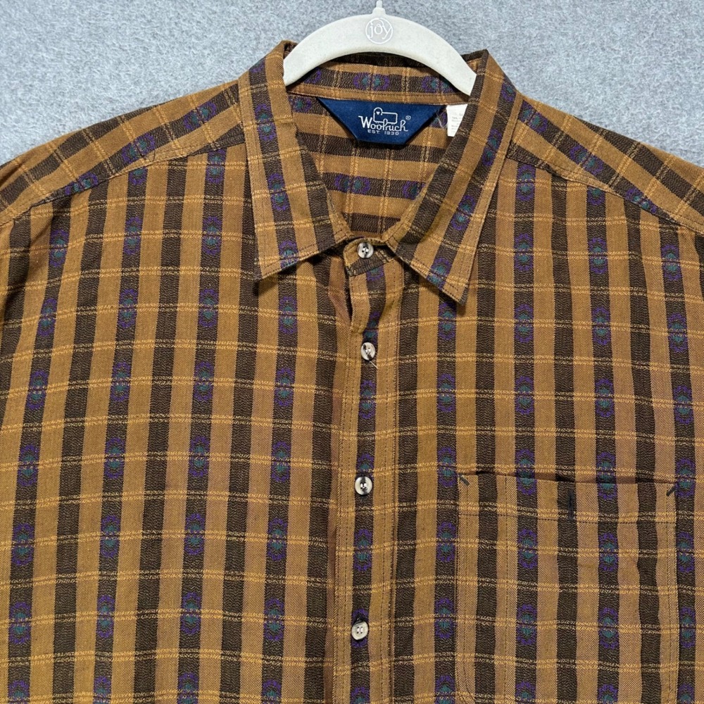 Woolrich Button Down Shirt XL Saddle Brown Plaid Outdoor Rugged Vintage